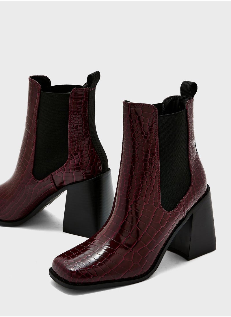 Ginger - Block Heel Croc Effect Boot - Image 1