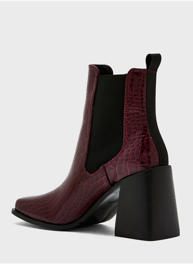 Ginger - Block Heel Croc Effect Boot - Image 1