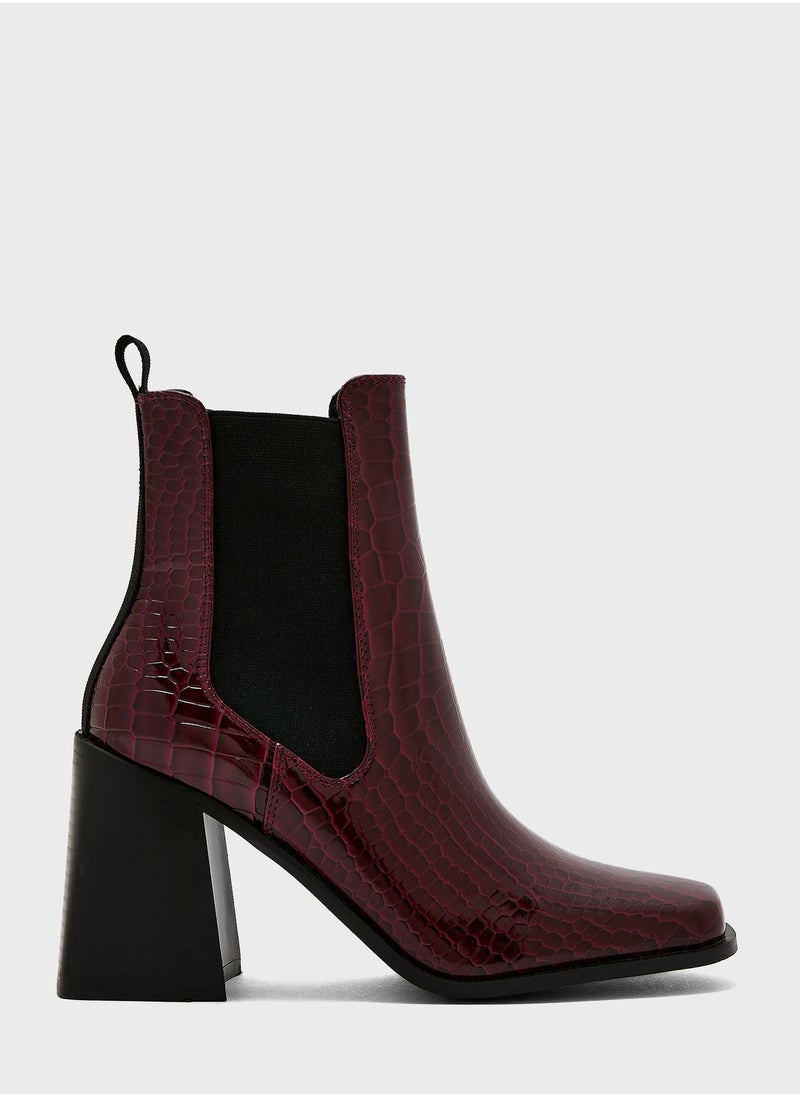 Ginger - Block Heel Croc Effect Boot - Image 1