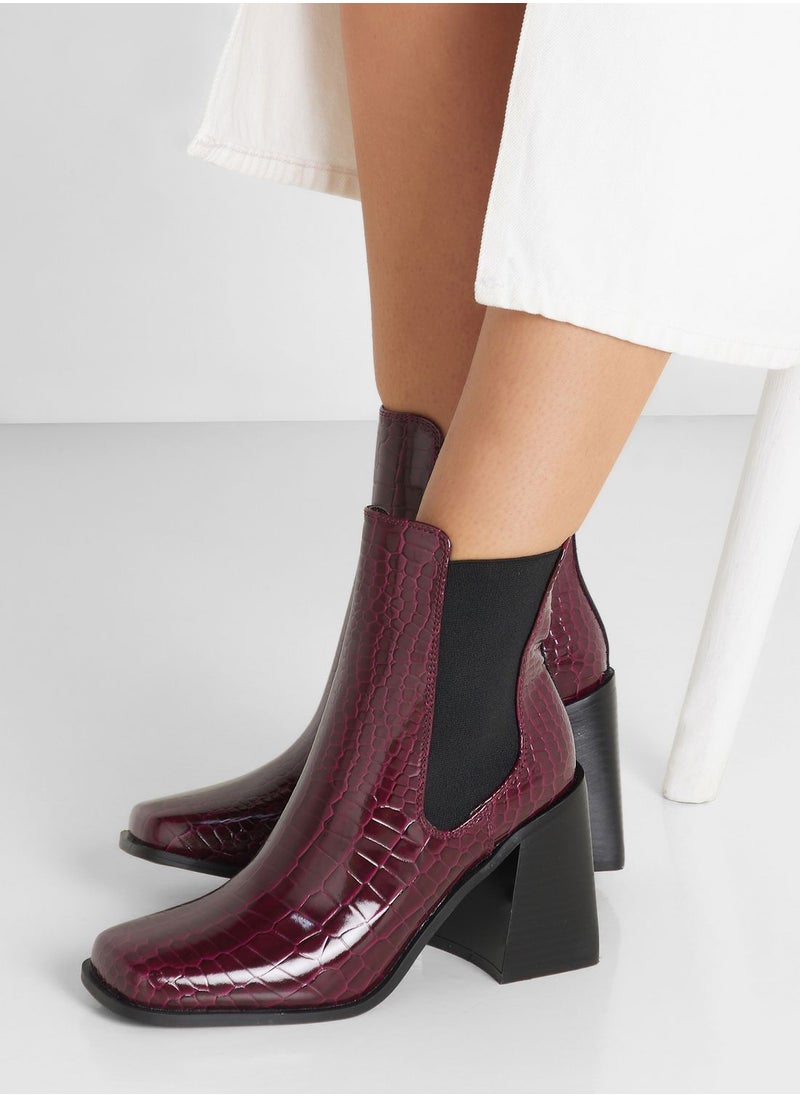 Ginger - Block Heel Croc Effect Boot - Image 1
