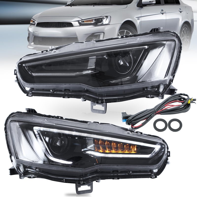 VLAND Headlights Assembly Fit for Mitsubishi Lancer EVO X 20082020 WDRL LED Front light with Sequential Turn Signal PlugnPlay Headlamp Black Housing