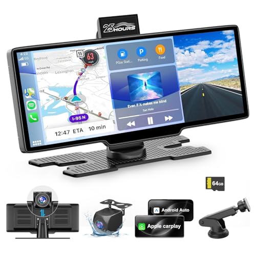 25HOURS HK3 Carplay Screen for Car 1026 Wireless Apple Car Play Android Auto Touchscreen with 4K Dash Cam1080P Backup Camera64GB TF card Car StereoGPS NavigationMirror LinkBluetoothVoice Control - Image 1