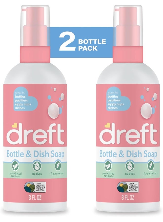 Dreft صابون زجاجات وأطباق دريفت | مصمم لتنظيف زجاجات الأطفال، أكواب الشرب، اللهايات، مضخات الثدي، والمزيد | يزيل بلطف فيلم الحليب والروائح | صابون أطباق نباتي، خالي من العطور | 3 أونصات سائلة (عبوة من 2) - Image 1