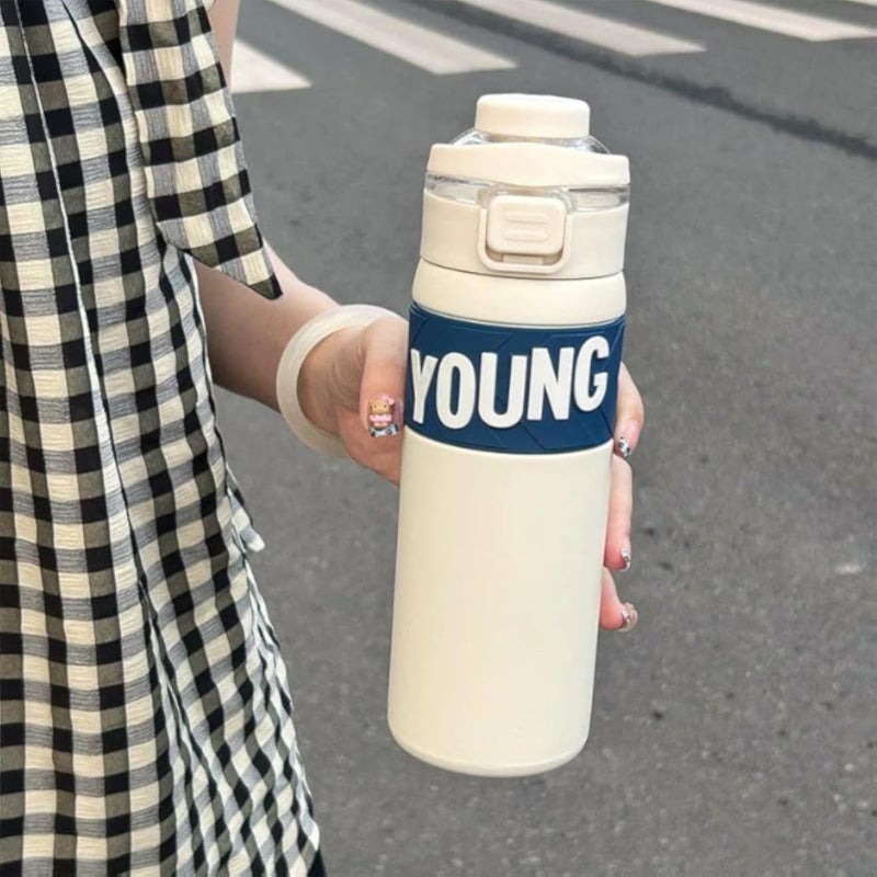 Little Station 650ml Stainless Steel Vacuum Flask â€“ Double Wall Insulated Sports Water Bottle with Silicone Sleeve for Kids, School, Office & Gym (White)