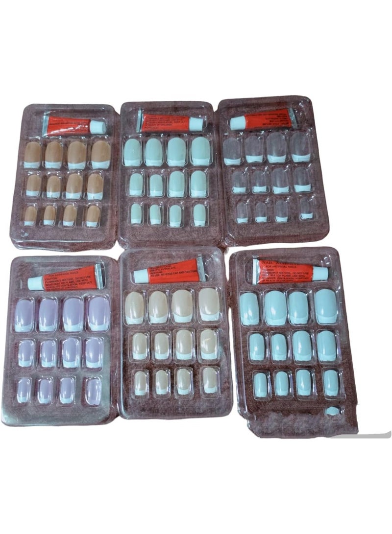 مجموعه اظافر صناعيه مستورده تتكون من 6 الوان مختلفه بالاصاقه 6 انابيب لصق