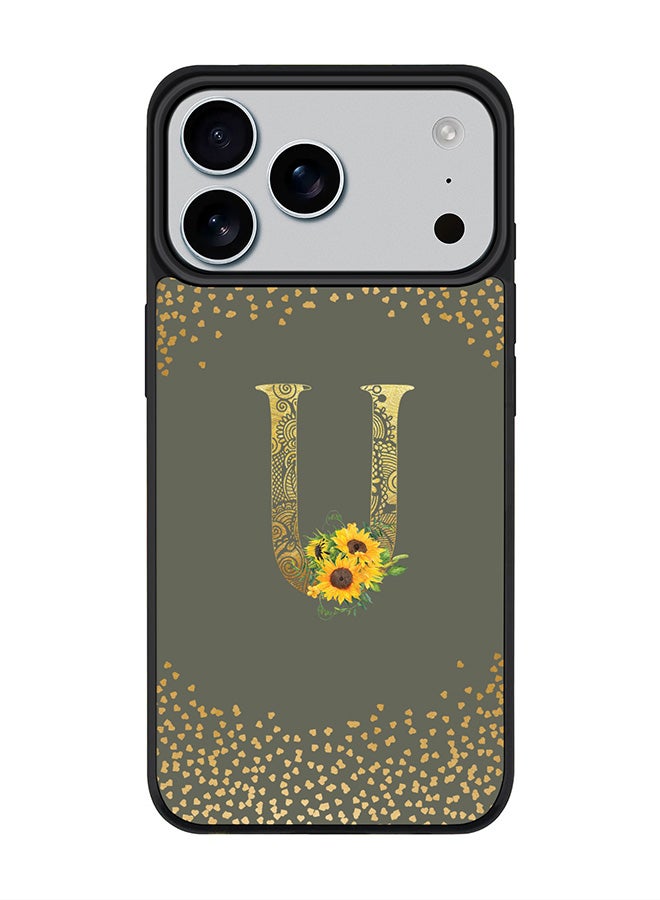 Stylizedd iPhone 17 Pro Max Case, [Compatible with MagSafe] Slim Magnetic cover Phone Case iPhone 17 Pro Max -Custom Floral Monogram - U  (Olive Green ) - Image 1