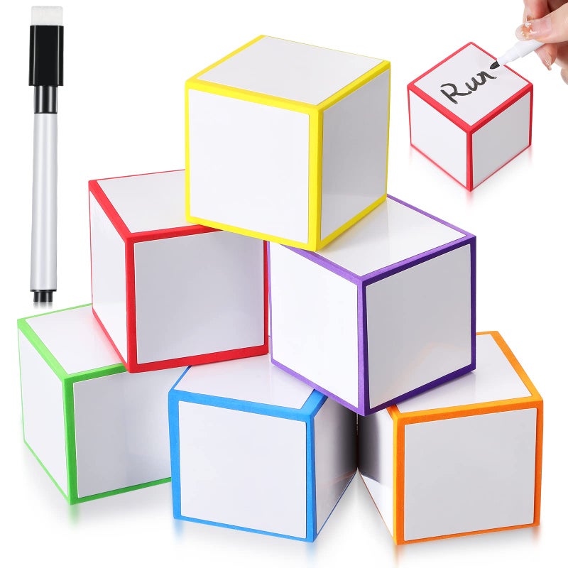 Charniol 7 Pcs Dry Erase Blocks Foam Blank Dry Erase Dice 2 x 2 x 2 Inch Cubes with Marker for Game Classroom School Supplies - Image 1
