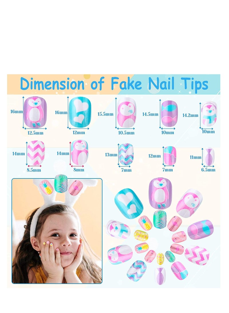 Captaintech Kids Press on Nails Grils, 144 Pieces Children Fake Artificial False Nail Tips Pre Glue Full Cover Short Acrylic for Girls Kids Art Decoration (Rainbow Sky) (pink) - Image 5
