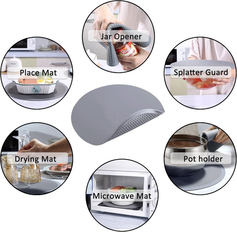 To encounter Silicone Microwave Mat - Round 12" x 12" - Set of 2 Heat Resistant Multifunctional Mat, Splatter Guard, Trivet, Hot Pad, Pot Holder - Image 3