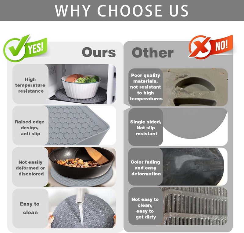 To encounter Silicone Microwave Mat - Round 12" x 12" - Set of 2 Heat Resistant Multifunctional Mat, Splatter Guard, Trivet, Hot Pad, Pot Holder - Image 5