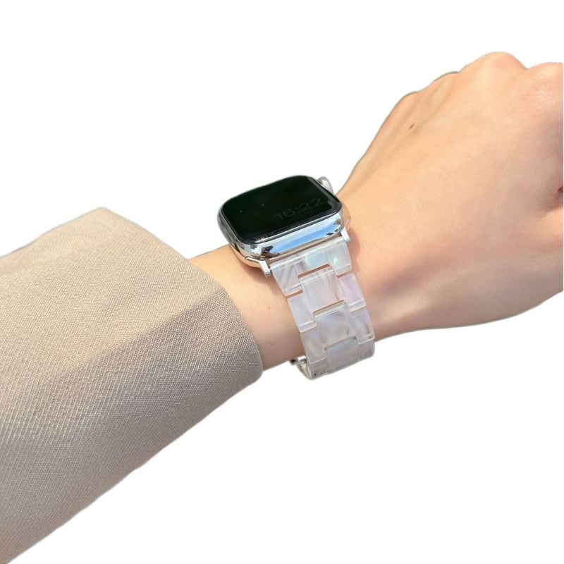 Black Resin Bracelet Strap Smartwatch Band Compatible with Apple Watch / SE with Adjustable Fit Replacement Strap for Daily Wear - Image 5