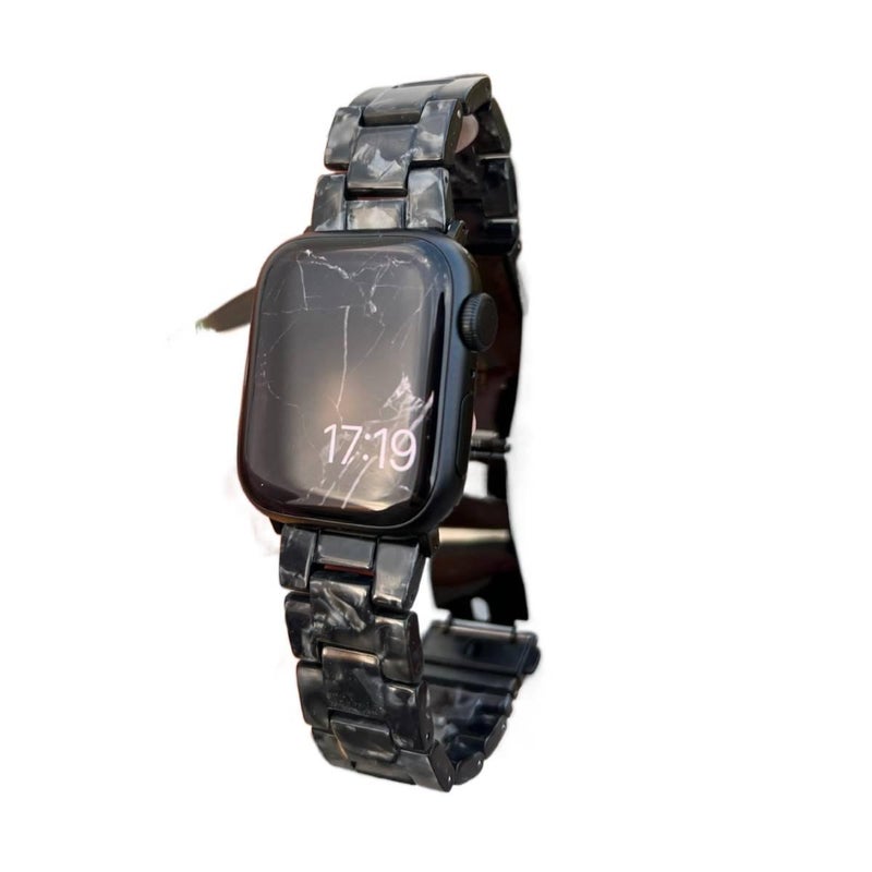 Black Resin Bracelet Strap Smartwatch Band Compatible with Apple Watch / SE with Adjustable Fit Replacement Strap for Daily Wear - Image 4