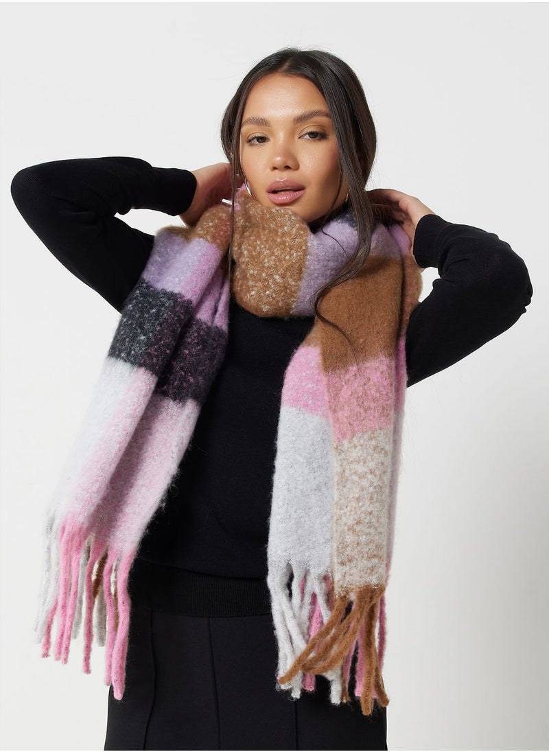 ONLY - Onljenna Life Check Brush Scarf - Image 1