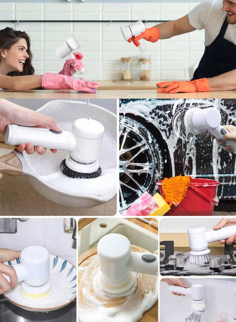 Rechargeable Electric Spin Scrubber, Portable Handheld Cleaning Brush with 5 Replaceable Brush Heads, Cordless Cleaning Brush for Bathroom, Kitchen, Dish, Tile, Glass - Image 5