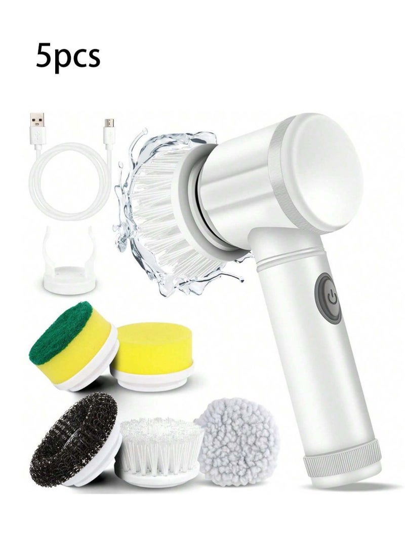 Rechargeable Electric Spin Scrubber, Portable Handheld Cleaning Brush with 5 Replaceable Brush Heads, Cordless Cleaning Brush for Bathroom, Kitchen, Dish, Tile, Glass - Image 1