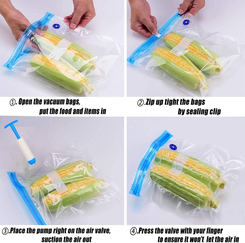 PURAMATE food grade plastic Reusable Vacuum Food Storage Bags/Sous Vide Bag Kit (Pack of 9) - 3 S(22 * 21 cm), 3 M(26 * 28 cm), 3 L(26 * 34 cm) with Vacuum Pump - Image 4