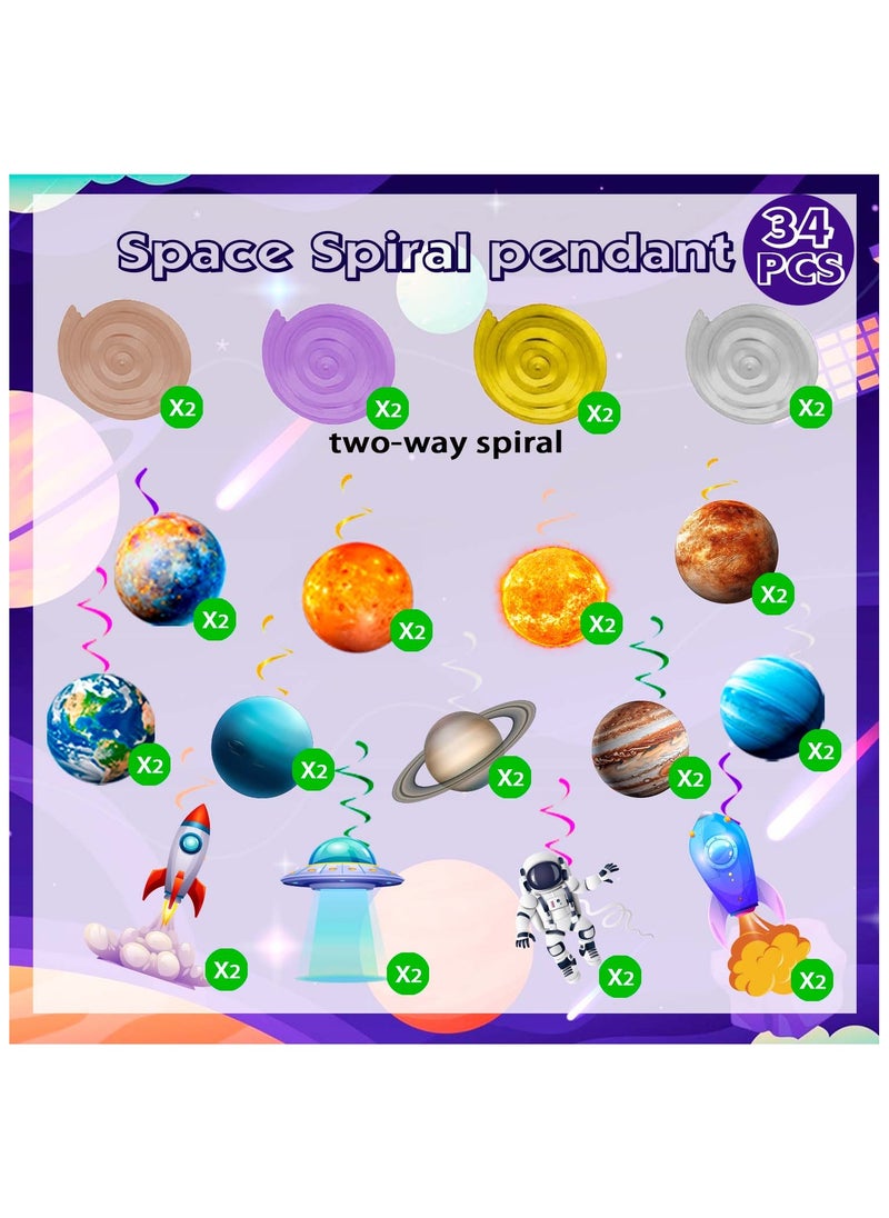 Solar System Hanging Swirl, 34pcs Space Themed Party Decorations Outer Space Party Ceiling Hanging Swirls Streamers Planets Swirl Decorations