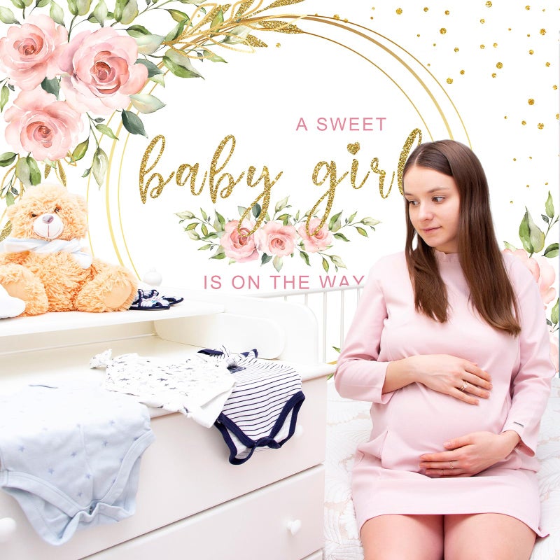 Mocsicka Floral Sweet Girl Baby Shower Backdrop It's a Girl Baby Shower Background Watercolor Pink Party Cake Table Decoration Photo Booth Props (7x5ft) - Image 5
