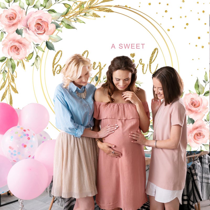 Mocsicka Floral Sweet Girl Baby Shower Backdrop It's a Girl Baby Shower Background Watercolor Pink Party Cake Table Decoration Photo Booth Props (7x5ft) - Image 4