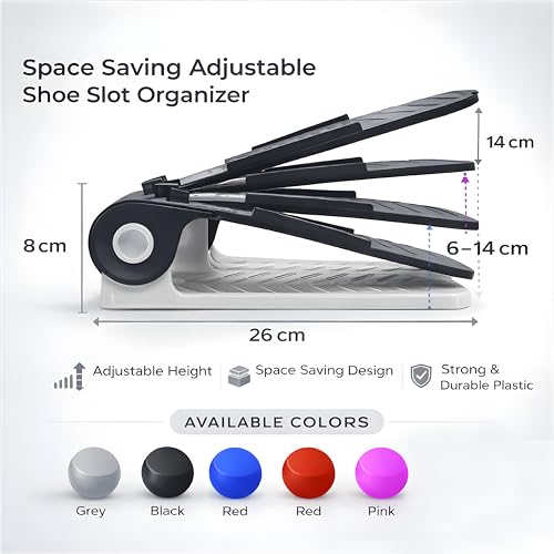 mechdel Adjustable Height Shoe Organizer / Organiser / Shoe Shelf / Rack / Space Saver – Dual Layer Plastic Shoe Stand for Home, Closet & Entryway (Pink, 6PCS) - Image 2