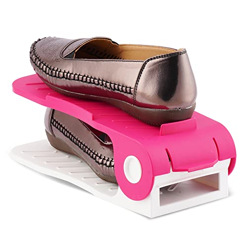 mechdel Adjustable Height Shoe Organizer / Organiser / Shoe Shelf / Rack / Space Saver – Dual Layer Plastic Shoe Stand for Home, Closet & Entryway (Pink, 6PCS) - Image 1