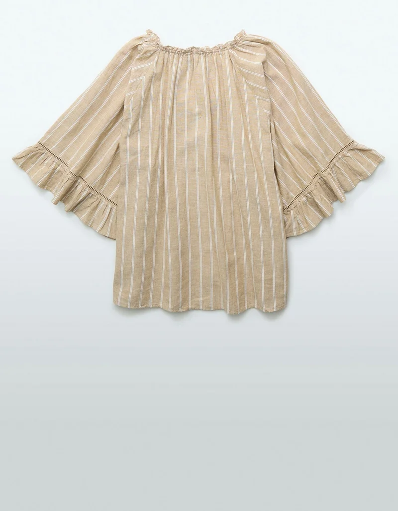American Eagle  AE Linen-Blend Ruffle Blouse for Women | Best Price UAE