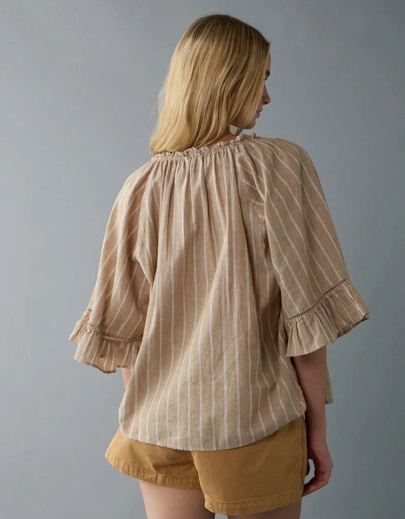 American Eagle  AE Linen-Blend Ruffle Blouse for Women | Best Price UAE