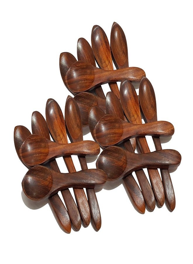 Pure Source India Wooden Masala Spoon for Small Containers, Handmade Natural Wood Spoon for Tea, Coffee, Sugar, Condiments & Spices, Set of 6 (4 Inch) - Image 1