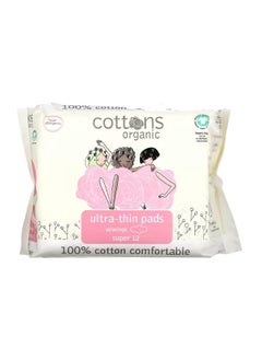 100 Natural Cotton Coversheet Ultra-Thin Pads with Wings Super 12 Pads