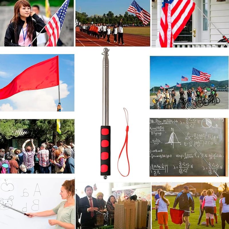 Telescopic Flagpole 8.2ft Adjustable Stainless Steel - Anti-Slip Sponge Grip Portable Flag Pole With 4 Clips for Tour Guides Educators Event Organizers - Image 4