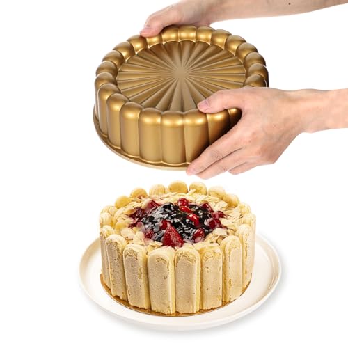 JOUTYFOR 9.5 Inch Charlotte Cake Pan, Reusable Mold Fluted Cake Pan, Nonstick Aluminium Cakes Mold with Flower Shape for Cheese, Chocolate Cakes, Strawberry Shortcake, Brownie Tart Pie - Image 5