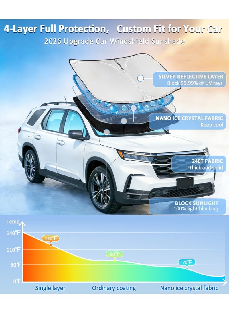 for Honda Accord 9th Gen 2013-2017 Sun Shade Sunshade Windshield Cover, 4-Layer Front Window Shade Custom Fit Accord Sun Visor Shield 240T Foldable Shade Blocks UV Rays Cooler Car Accessories - Image 2
