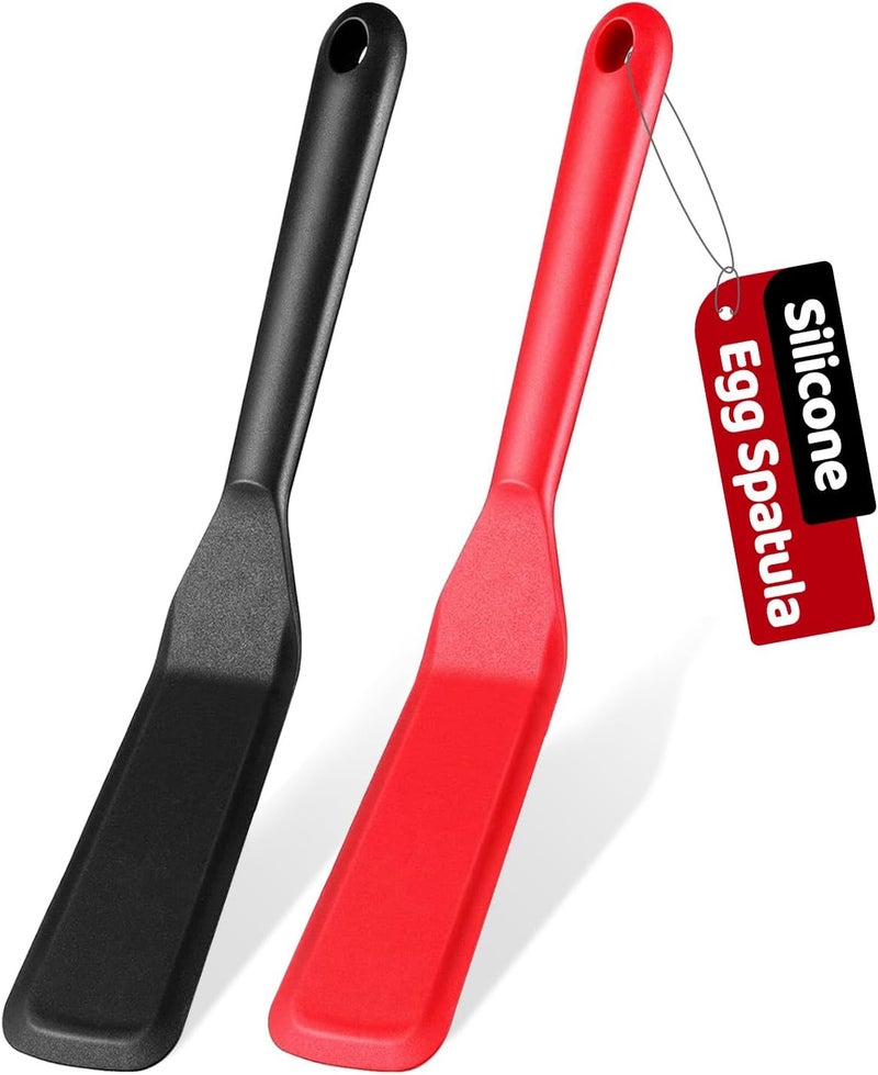 Eggssentials Pack of 2, Egg Spatula - Non-Stick, High Heat Resistant Kitchen Tools for Panckes, Eggs, Baking, Cooking, and Mixing - Red & Black - Image 1