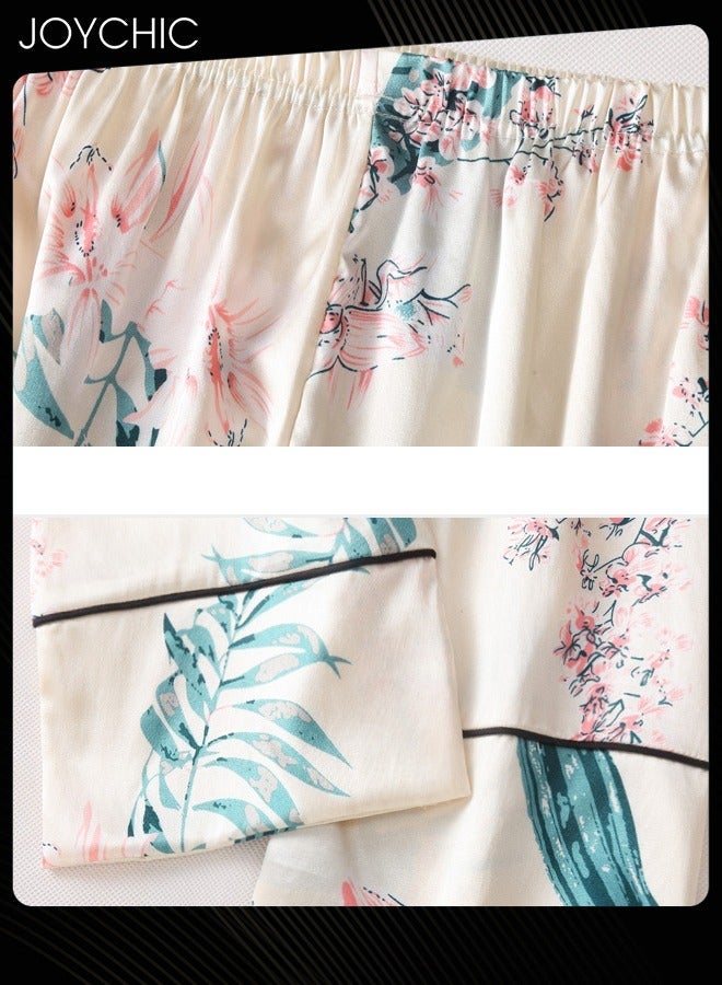 NIBEMINENT 7-piece Women Pajamas Set for All Seasons Long-sleeved Ice Silk Skin-friendly and Comfortable Bedroom Nightgown - Image 4