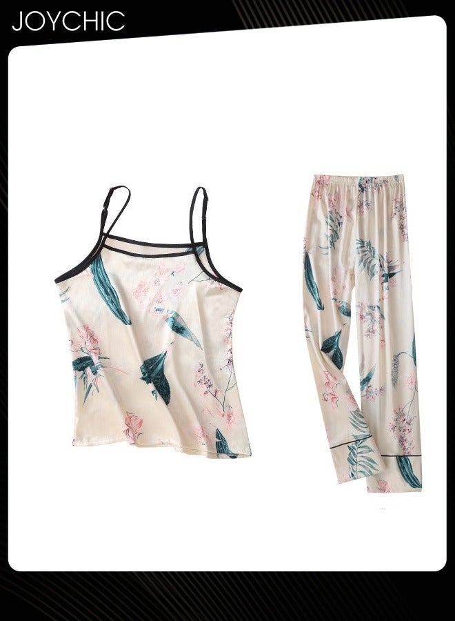 NIBEMINENT 7-piece Women Pajamas Set for All Seasons Long-sleeved Ice Silk Skin-friendly and Comfortable Bedroom Nightgown - Image 3