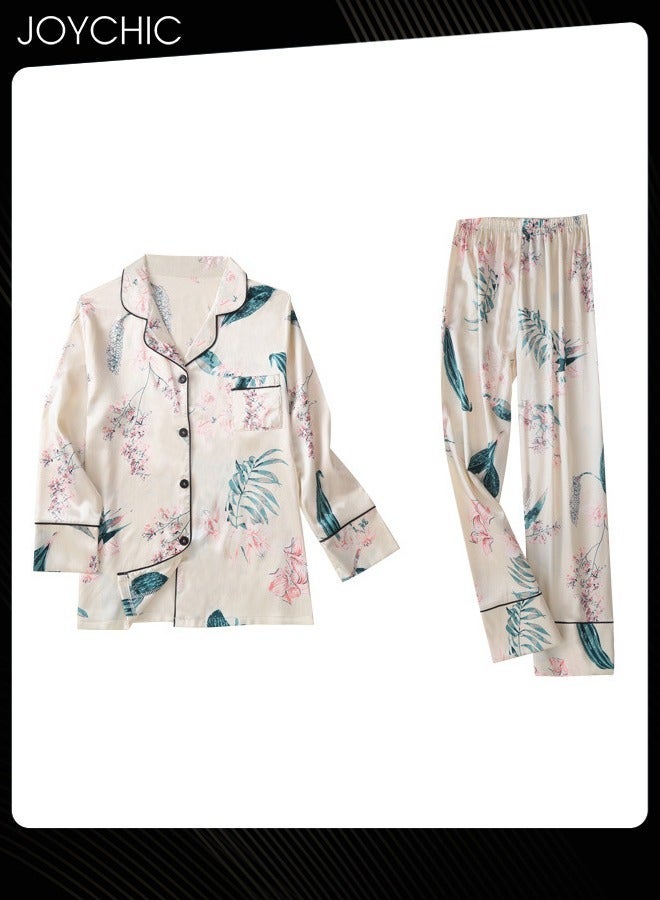 NIBEMINENT 7-piece Women Pajamas Set for All Seasons Long-sleeved Ice Silk Skin-friendly and Comfortable Bedroom Nightgown - Image 2