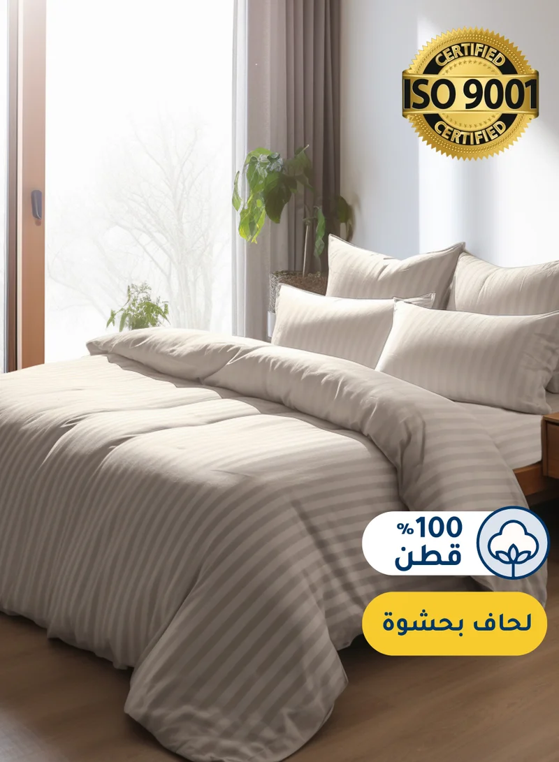 Master Home Textile Cotton Hotel Comforter Sets, Fits 120 cm x 200 cm Size Bed, Duvet Filling Included, 5 Pcs Single Size, Hotel Stripe Pattern
