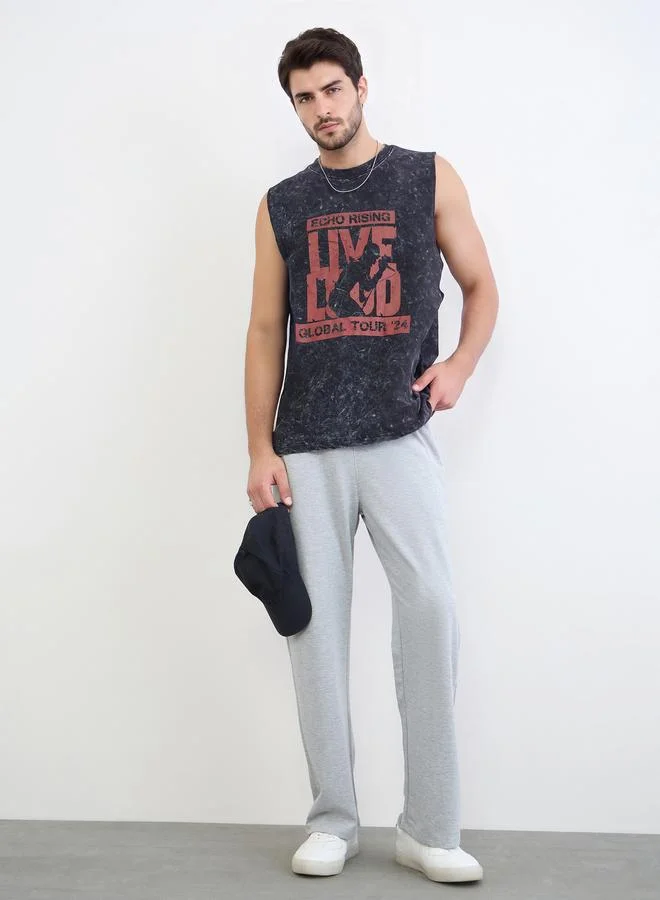 Styli Men Straight Leg Cotton Blend Joggers with Drawcord