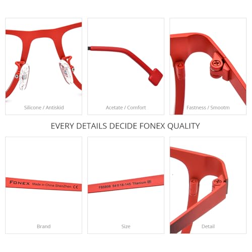 FONEX Colorful Pure Titanium Glasses Frame Men Retro Square Eyeglasses Women Vintage Optical Eyewear (F85806_Green, Clear) - Image 4