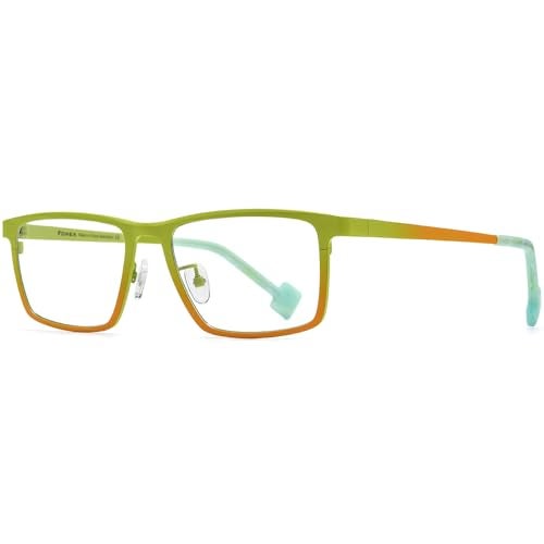 FONEX Colorful Pure Titanium Glasses Frame Men Retro Square Eyeglasses Women Vintage Optical Eyewear (F85806_Green, Clear) - Image 5