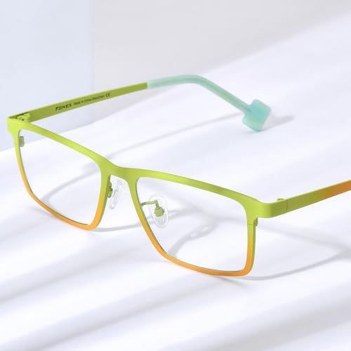 FONEX Colorful Pure Titanium Glasses Frame Men Retro Square Eyeglasses Women Vintage Optical Eyewear (F85806_Green, Clear) - Image 2