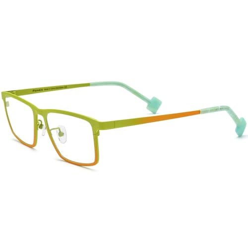 FONEX Colorful Pure Titanium Glasses Frame Men Retro Square Eyeglasses Women Vintage Optical Eyewear (F85806_Green, Clear) - Image 1