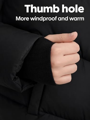 SOLOCOTE Girls Puffer Winter Coat - Hooded Fleece-Lined Water-Resistant Long Thick Warm Jacket Black 10 Years - Image 4