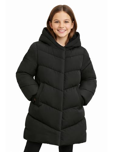 SOLOCOTE Girls Puffer Winter Coat - Hooded Fleece-Lined Water-Resistant Long Thick Warm Jacket Black 10 Years - Image 1