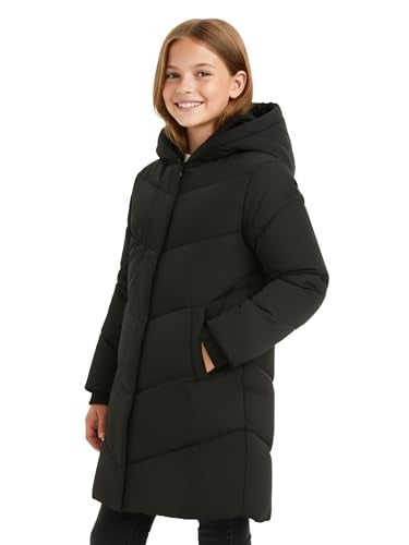 SOLOCOTE Girls Puffer Winter Coat - Hooded Fleece-Lined Water-Resistant Long Thick Warm Jacket Black 10 Years - Image 2