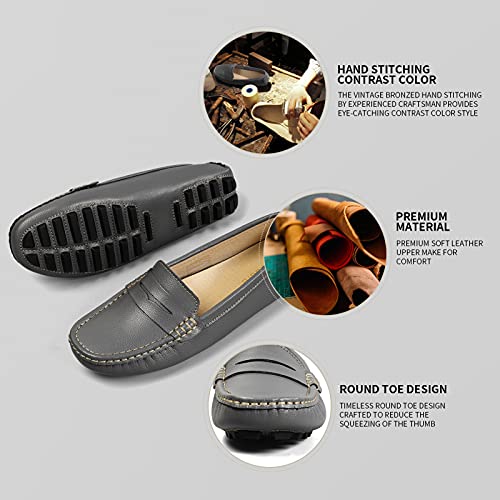 Artisure Women's Classic Handsewn Gray Genuine Leather Penny Loafers Driving Moccasins Casual Boat Shoes Slip On Fashion Office Comfort Flats 6 M US SKS-1221HUI060 - Image 3