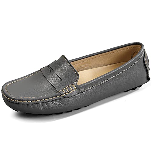 Artisure Women's Classic Handsewn Gray Genuine Leather Penny Loafers Driving Moccasins Casual Boat Shoes Slip On Fashion Office Comfort Flats 6 M US SKS-1221HUI060 - Image 2