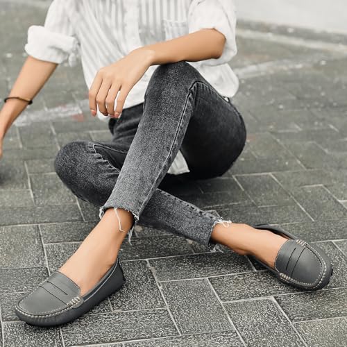 Artisure Women's Classic Handsewn Gray Genuine Leather Penny Loafers Driving Moccasins Casual Boat Shoes Slip On Fashion Office Comfort Flats 6 M US SKS-1221HUI060 - Image 5