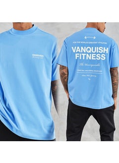Large Size Mens Running Exercise Cotton T-Shirt Short Sleeve Sportswear Casual Fitness Clothing VQ Hip Hop Style Summer Tx52 light blue