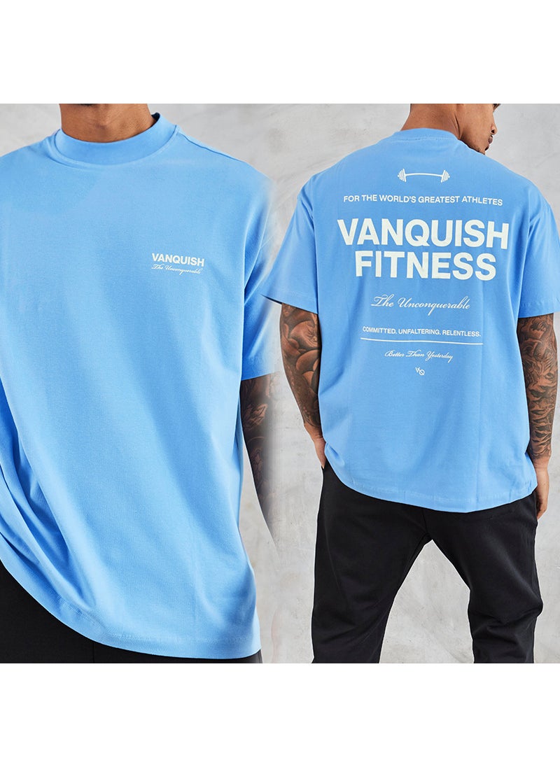 Generic - Large Size Mens Running Exercise Cotton T-Shirt Short Sleeve Sportswear Casual Fitness Clothing VQ Hip Hop Style Summer Tx52 light blue - Image 1